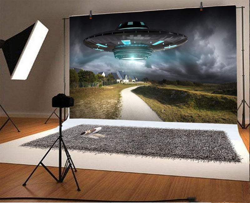 Yeele 5x3ft UFO Backdrop Spaceship Flying Saucer Background for Photography Science Alien Spacecraft Pictures Kid Boy Child Portrait Photo Booth Shooting Vinyl Studio Video Props - Image 1